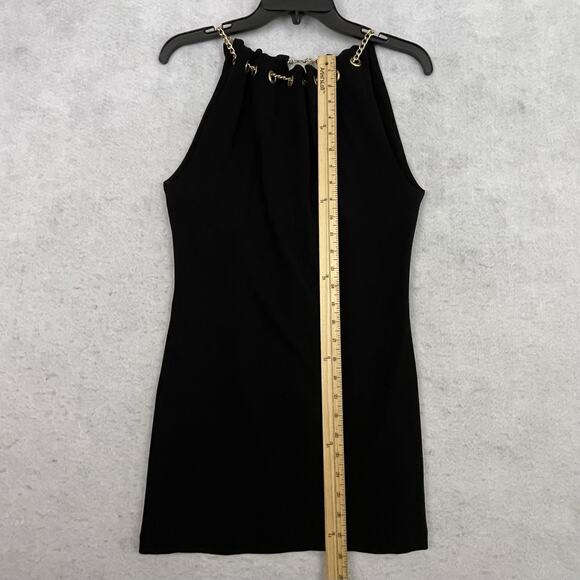 bebe Halter Top Womens Size XS Black Gold Chain Neckline USA Y2K Party Classy - Picture 6 of 9